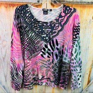 Cabo Beaded Print Lightweight Sweater 1X